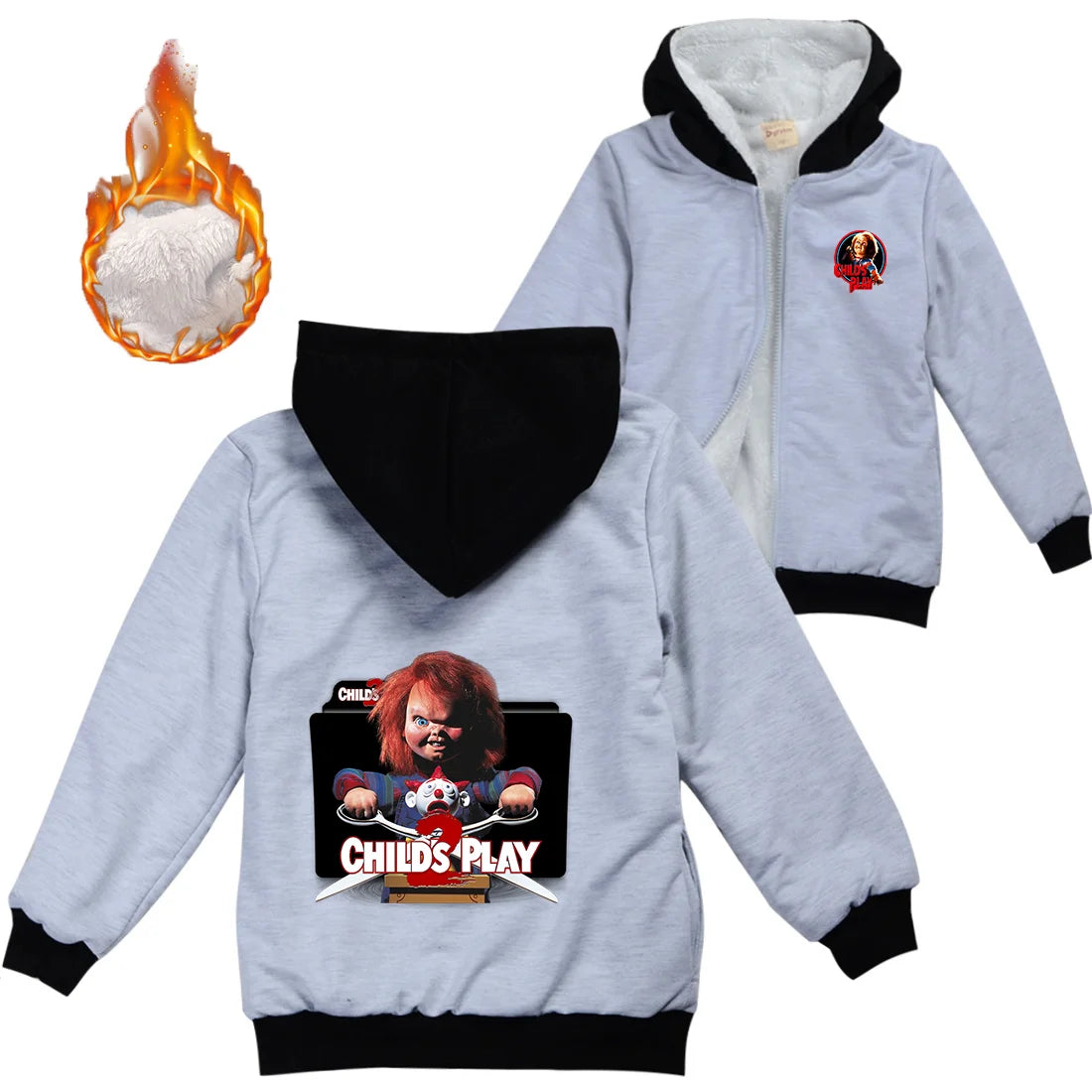 Child's Play Chucky Warm Winter Jacket For Boys Girls with Zipper Children Coat Thicken Hooded Sweater Kids Outerwear