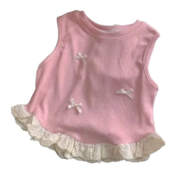 Girls Sleeveless T-shirt Fashion Comfortable Top Children Kids Clothing Bow Summer Vest Clothing