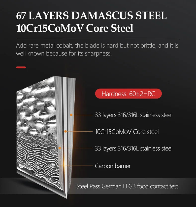 Professional Damascus Knife Cleaver Meat Slicing Fruit Fish BBQ Boning Knife G10 Handle Damascus Steel Kitchen Knives Chef Knife
