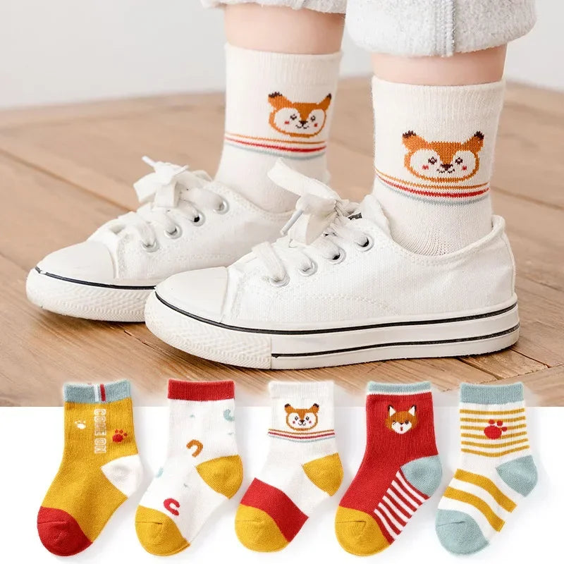 5 Pairs Kids Boys Socks Tennis Children Sport School Students Socks Spring Autumn Soft Cotton Toddler Mid Tube Girls Sports Sock