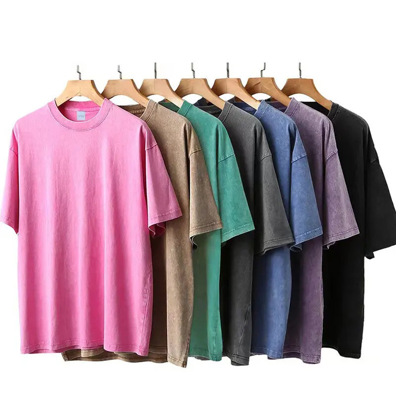 Portal To The Cat Dimension Washed Retro Men Clothes Fashion Summer T-Shirts Streetwear Cotton Loose Tops Breathable Tee Couple