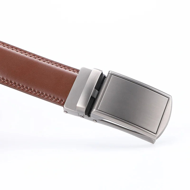 Original Genuine Leather Cowhide Belt for Men - Adjustable Automatic Buckle Versatile Casual Business Style Durable Alloy Buckle