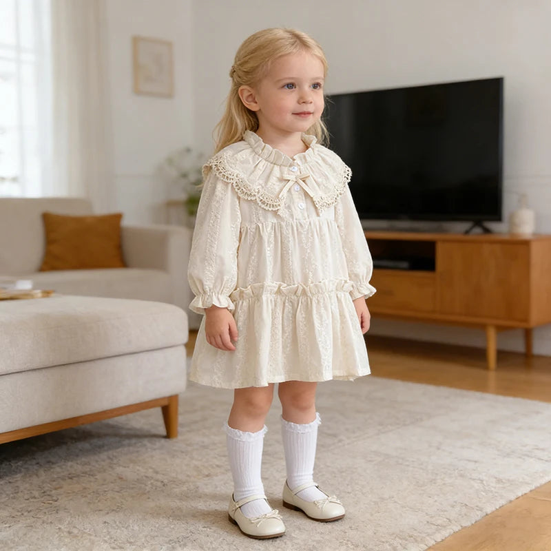 Spring Autumn New Kids Baby Dress Girls Lace Sweet Embroidery Princess Dress Kids Baby Girls Dress Cotton Children Clothes Dress