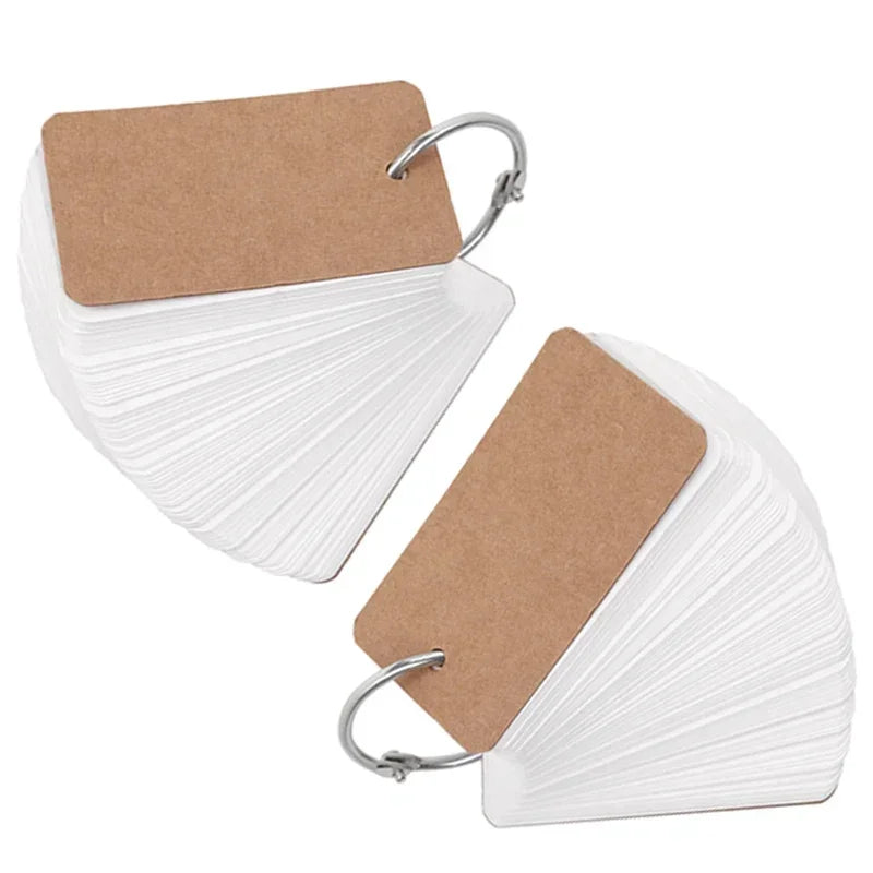 400-100Sheets Flash Cards Portable Index Cards with Ring Study Note Memo Pad Kraft Paper Notecards for Studying School Supplies