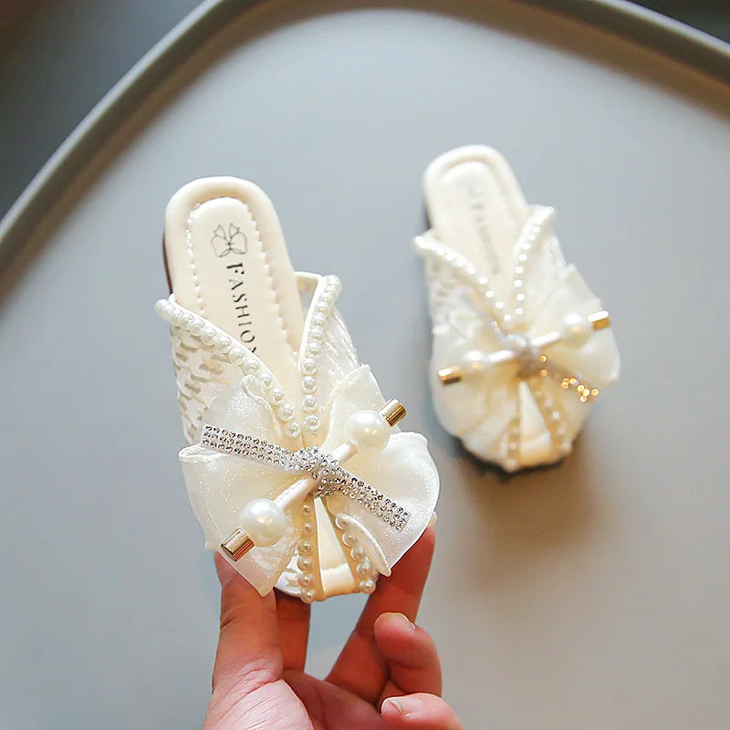 2025 New Girls Princess Sandals Summer Luxury Rhinestone Children Causal Shoes Chic Lace Kids Beach Sandals Open-toe Thick Soled