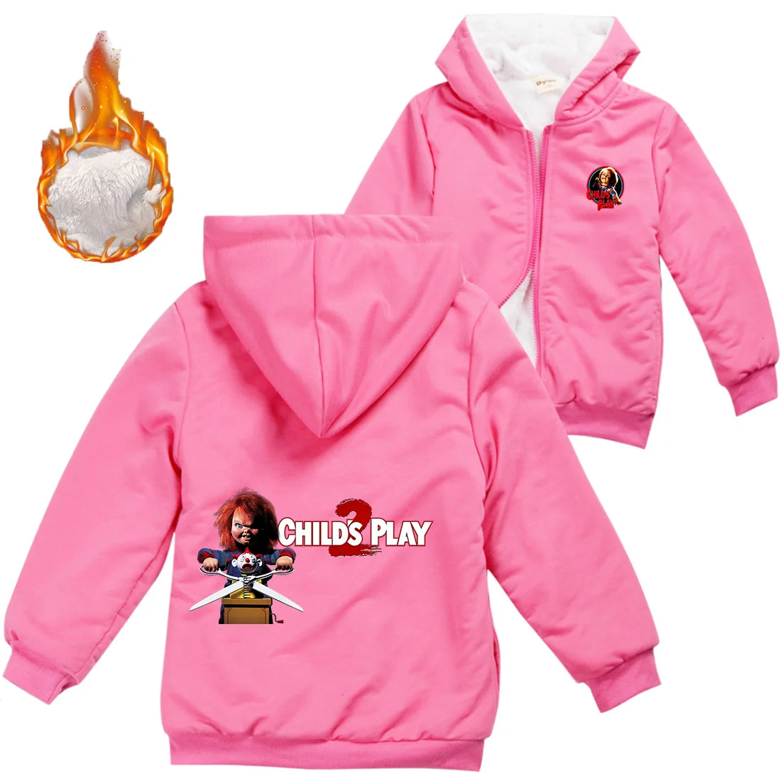 Child's Play Chucky Warm Winter Jacket For Boys Girls with Zipper Children Coat Thicken Hooded Sweater Kids Outerwear