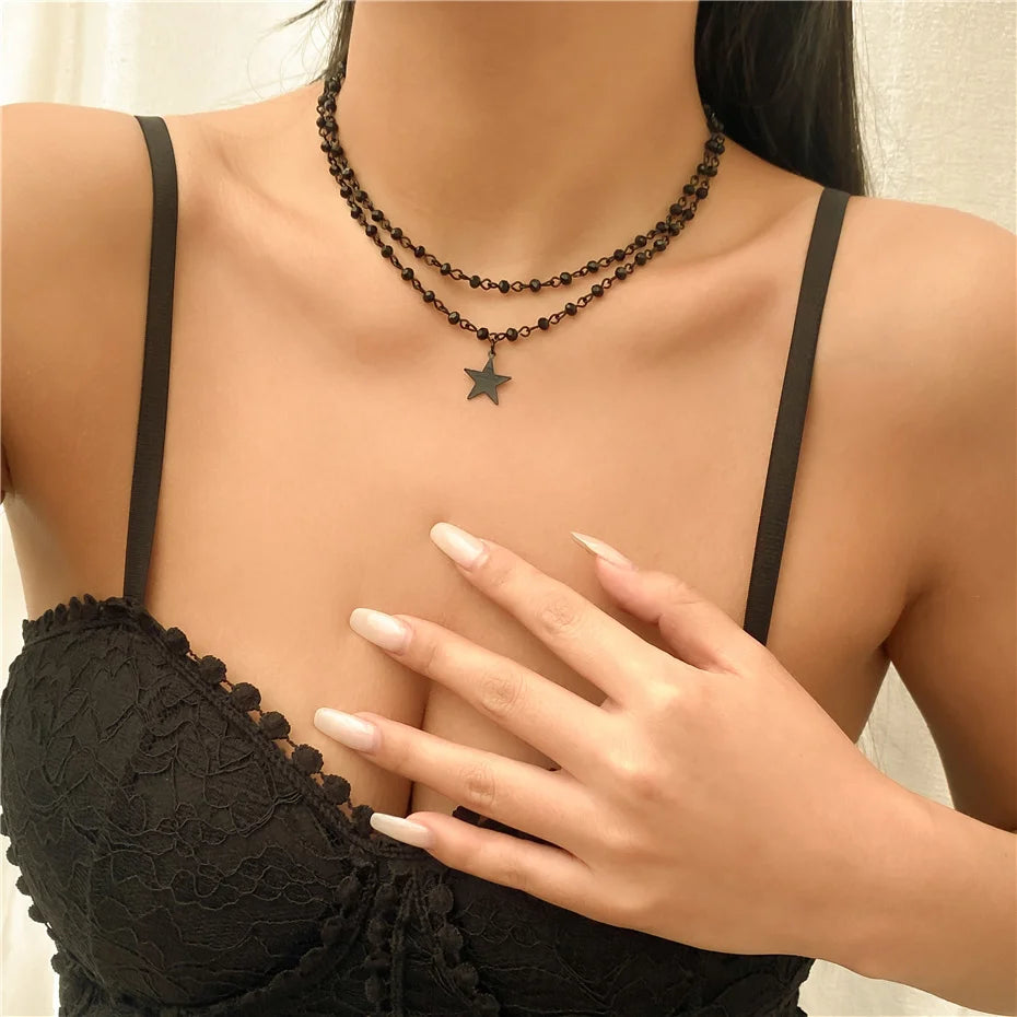 Ingemark Gothic Black Cross Jesus Star Pendant Choker Necklace for Women Punk Vintage Metal Chain Neck Jewelry Accessories New