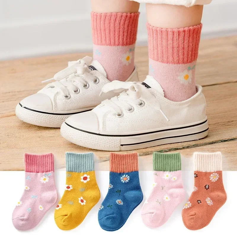 5 Pairs Kids Boys Socks Tennis Children Sport School Students Socks Spring Autumn Soft Cotton Toddler Mid Tube Girls Sports Sock