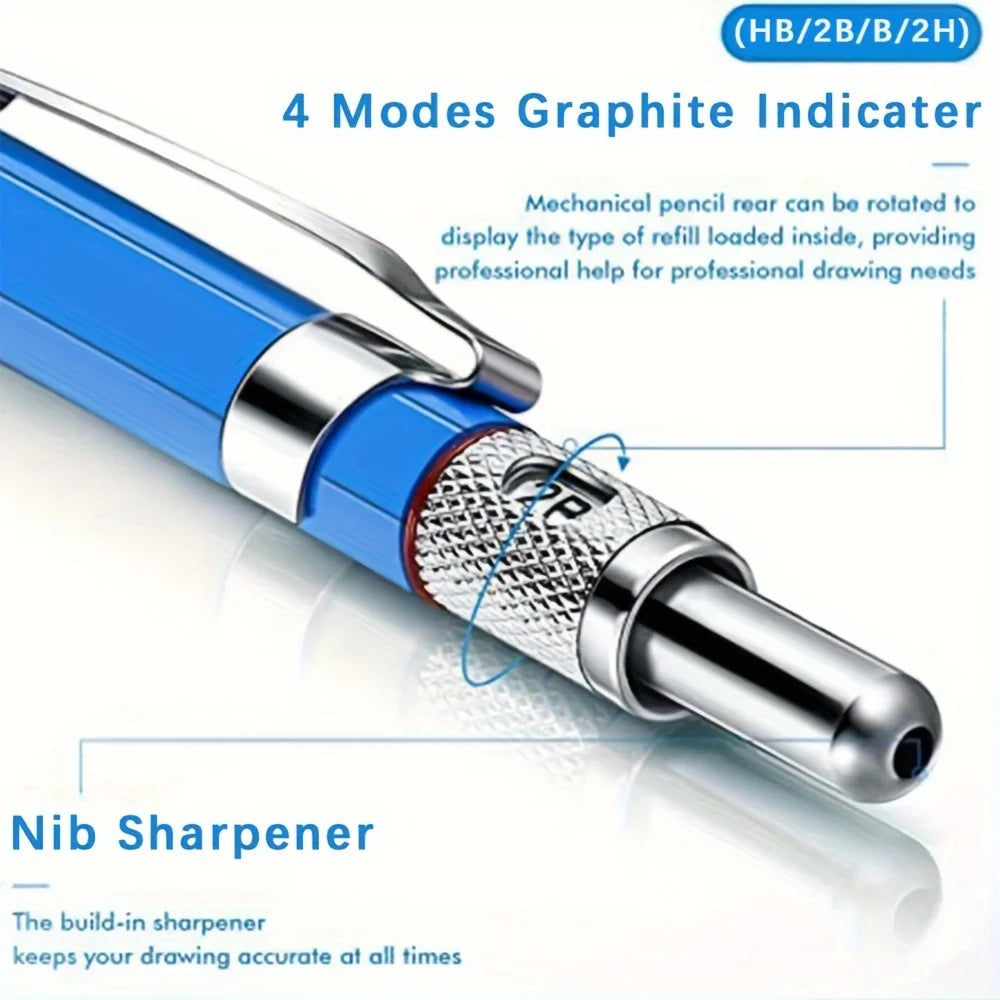 2.0MM Metal Mechanical Pencil Set with lead Art Drawing Design Automatic Drawing Special Pencil Student Office School Supplies