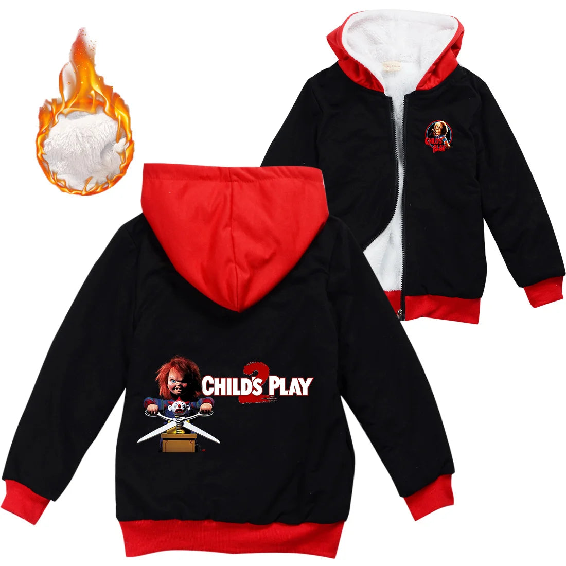Child's Play Chucky Warm Winter Jacket For Boys Girls with Zipper Children Coat Thicken Hooded Sweater Kids Outerwear