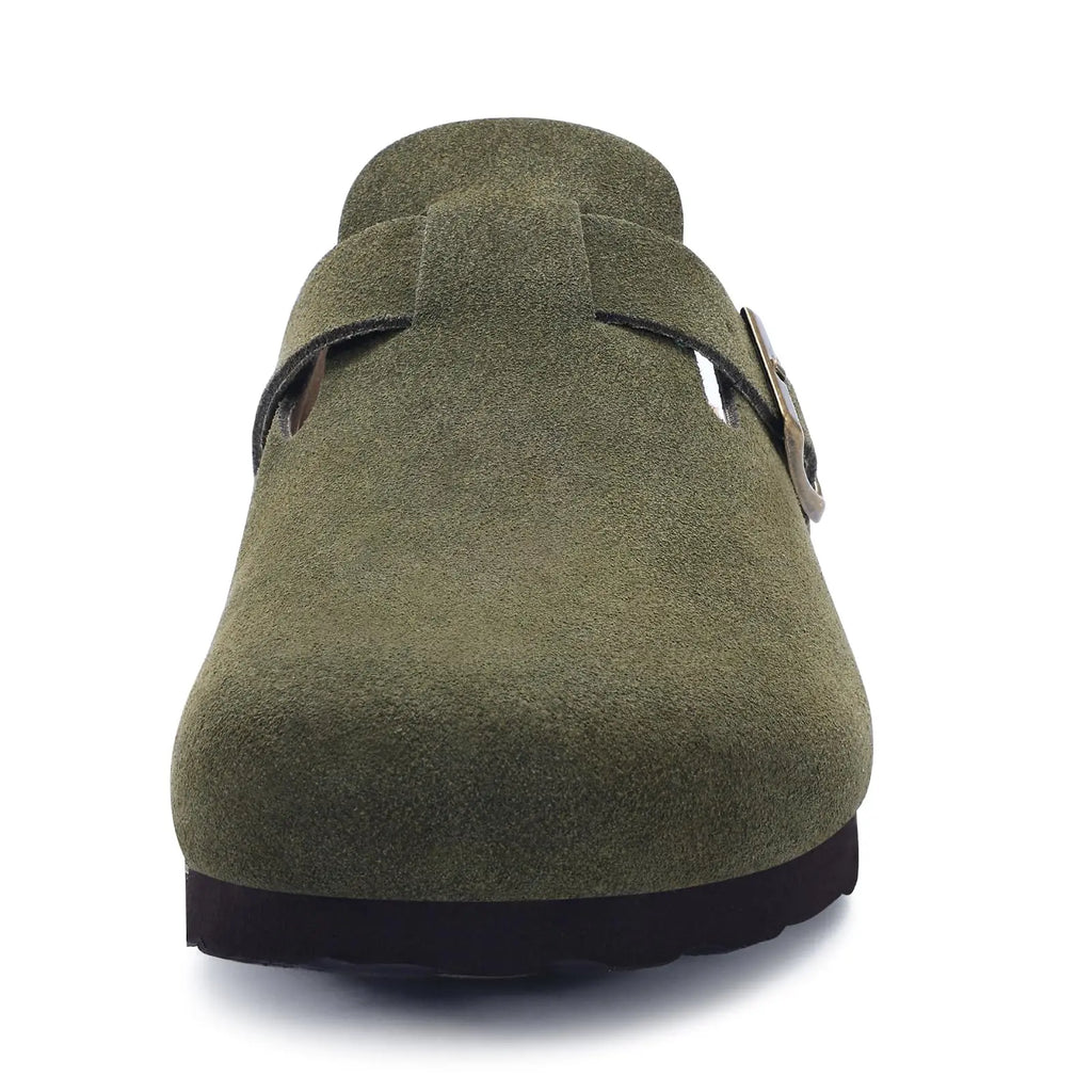 Comwarm Buckle Clogs For Women Men New Genuine Suede Clogs with Arch Support Soft Cork Footbed Mules Fashion Thick Beach Sandals