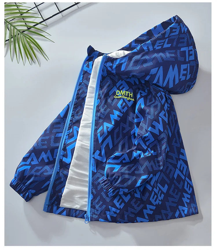 Teenagers Autumn Boys Jacket Hooded Zipper Fashion Spring Waterproof Children Outerwear Birthday Gifts 4-14 Years Kids Clothes