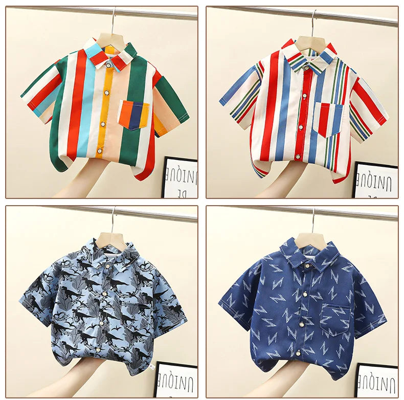 90-170cm Children Girl Short sleeved Shirts Summer Boys Summer Clothes Thin Baby Shirts  Cotton Tops 2023 New Korean Version