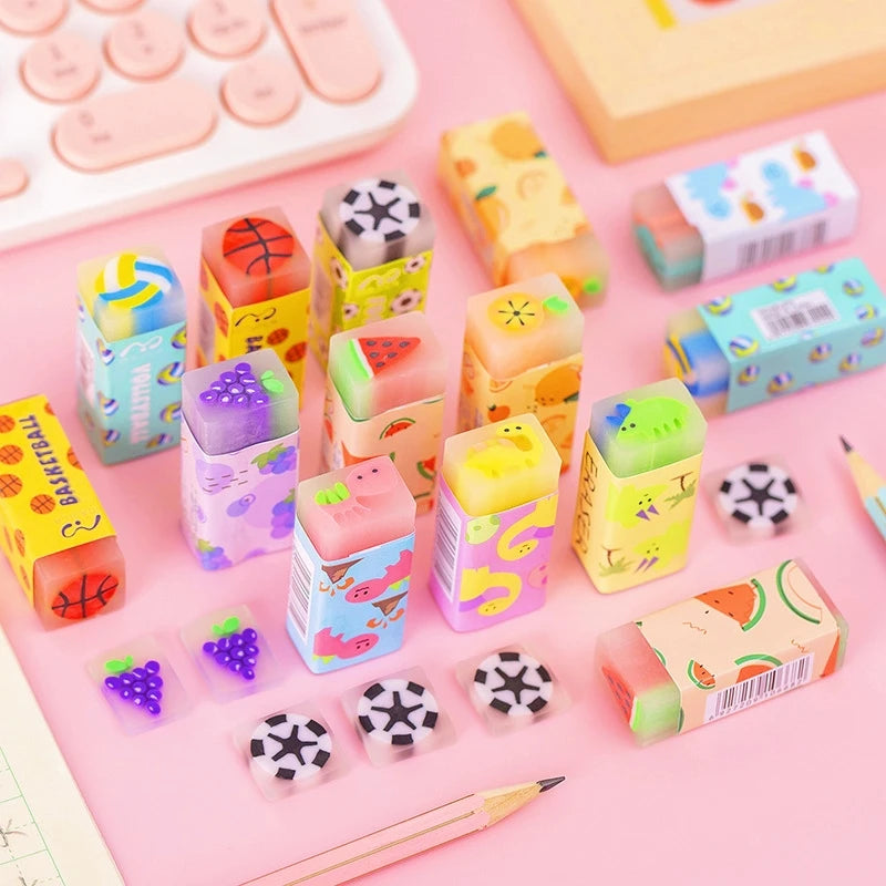 Cute Fruit Eraser, Jelly Pencil Eraser for Kids, Animal Food Fun Pets Pencil Rubber Eraser with Sweet Smell