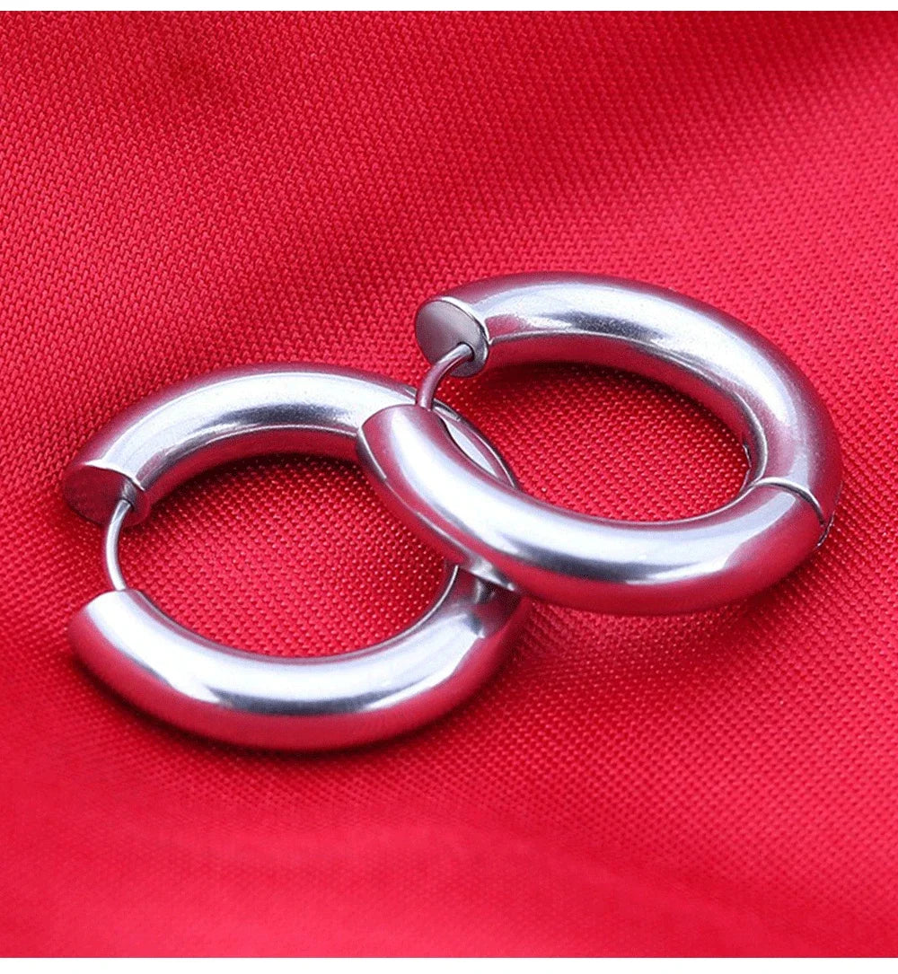 2pc Stainless Steel Small Hoop Earrings Punk Hip Hop Circle Round Huggie Hoop Earrings for Women Men Ear Ring Ear Bone Buckle