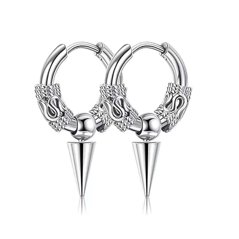 1pair Punk Stainless Steel Viking Earrings Round Circle Totem Hoop Earrings For Men Women Huggie Hip Hop 12mm 14mm 16mm