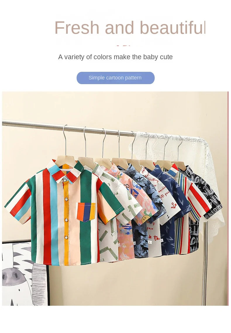 90-170cm Children Girl Short sleeved Shirts Summer Boys Summer Clothes Thin Baby Shirts  Cotton Tops 2023 New Korean Version