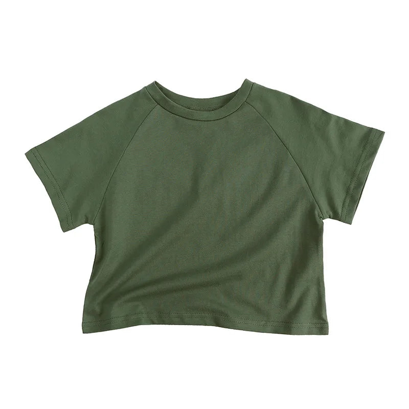 Summer T-shirt Simple Versatile Soft Tshirt Short Sleeve Tops Boys Children Cotton Tees Candy Color Loose Comfortable Clothes