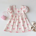 Flower Girl Dresses Summer Casual Children's Clothing for 3-7 Years Old Wearing Short Sleeved Square Neck Cute kids Clothes
