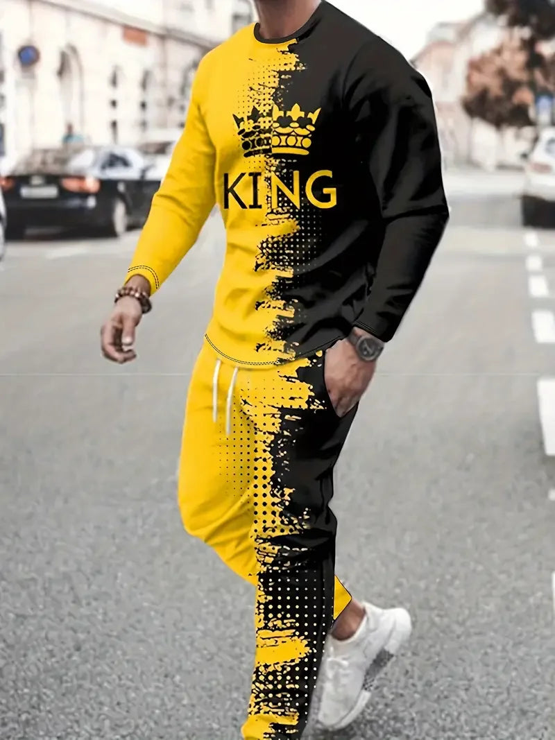 Autumn Men's Long Sleeve T-Shirts Pants Sets 3D Print Fashion Men Sportswear Man Clothes Street Tracksuit Jogger 2 Piece Outfits