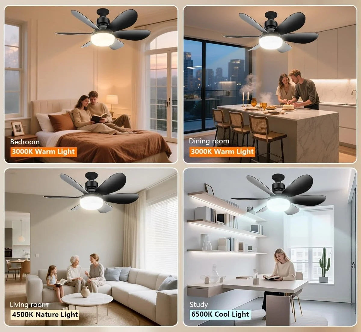 LED Ceiling Fan Light E27 with Remote Control for Dimming, Suitable for Living Room, Study, Household Use, 85-265V