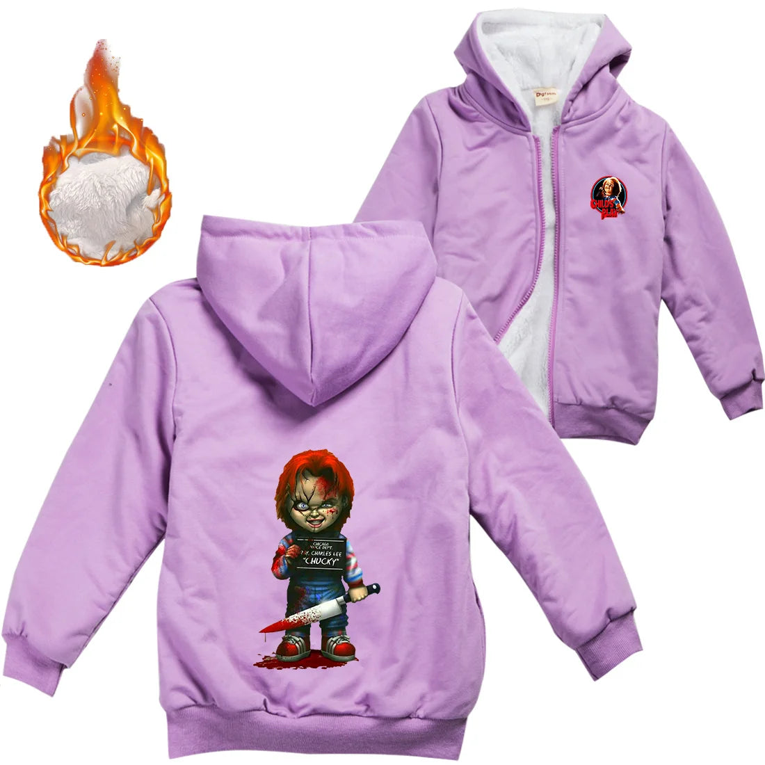 Child's Play Chucky Warm Winter Jacket For Boys Girls with Zipper Children Coat Thicken Hooded Sweater Kids Outerwear