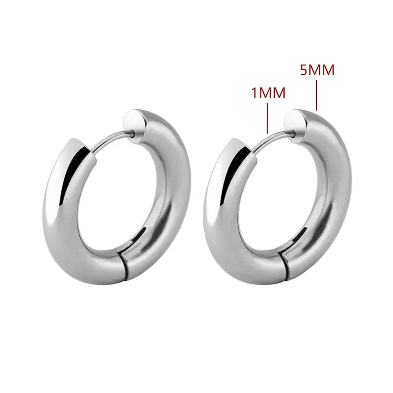 2pc Stainless Steel Small Hoop Earrings Punk Hip Hop Circle Round Huggie Hoop Earrings for Women Men Ear Ring Ear Bone Buckle