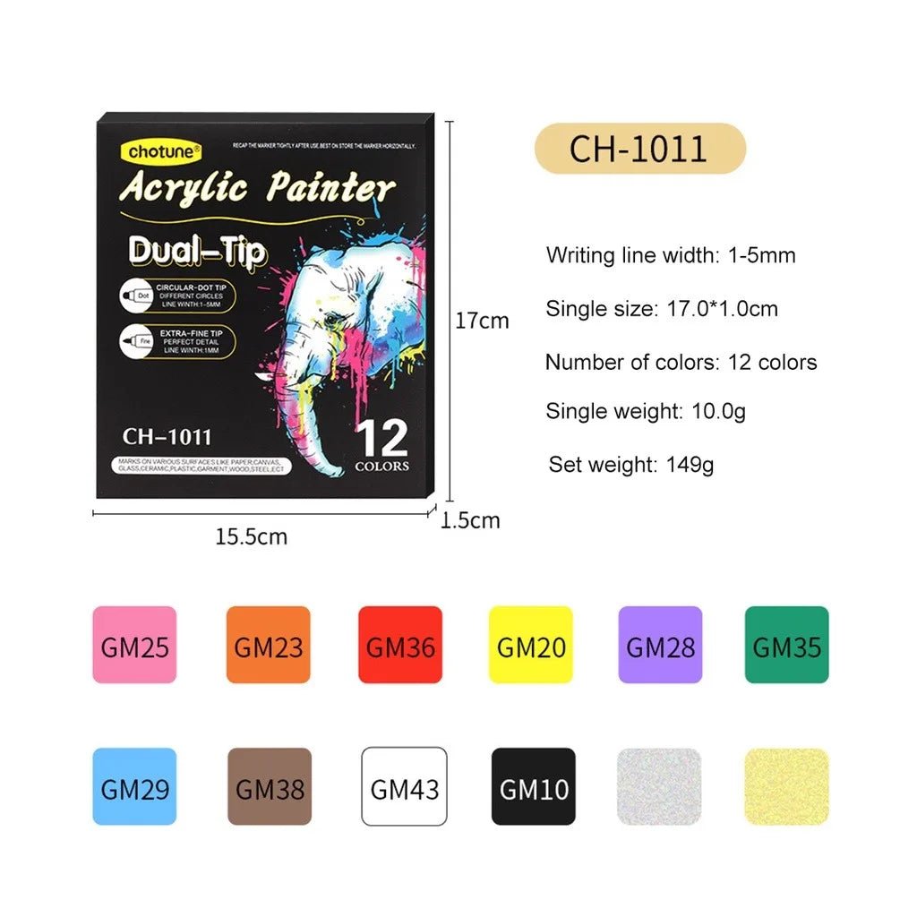 12/24/36 Color Double-ended Gouache Acrylic Marker Waterproof Pigment DIY Graffiti Marker Office and School Supplies