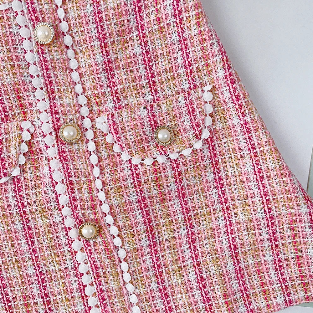 2-7 Years Children Summer Fashion Pearl Button Decoration Puff Sleeve Square Collar Princess Dress1 Pc Girls Party Sweet Clothes