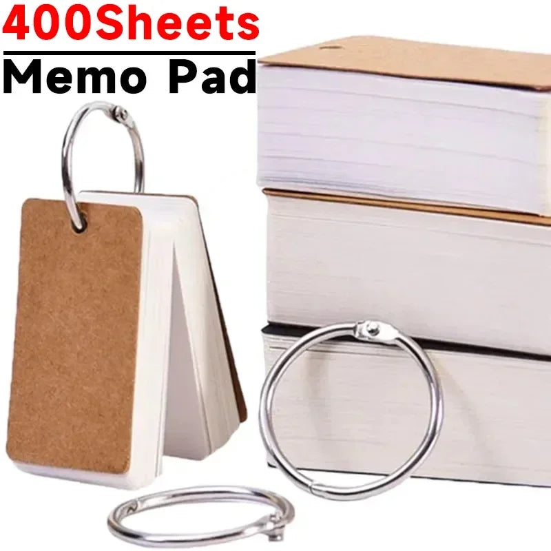 400-100Sheets Flash Cards Portable Index Cards with Ring Study Note Memo Pad Kraft Paper Notecards for Studying School Supplies