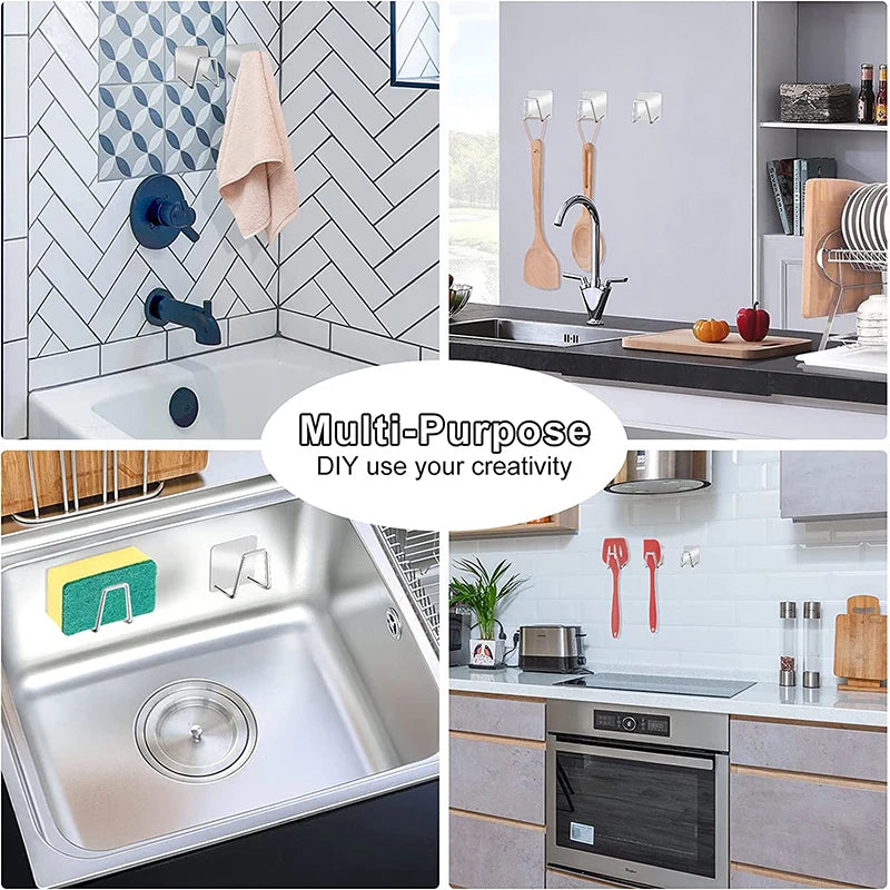 Stainless Steel Sink Tray Drainer Rack Kitchen Sink Sponge Holders Self Adhesive Hook Storage Holder Kitchen Wire Rag Organizer