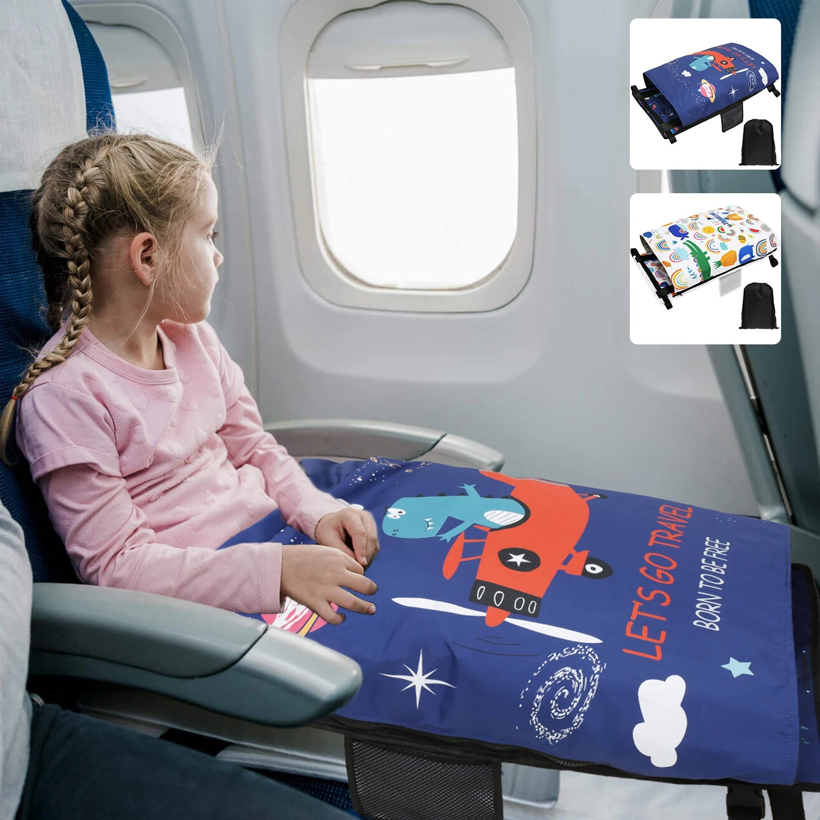 Toddler Travel Airplane Bed with Quilt Portable Children Pedals Beds Comfortable Aircraft Hammock Seat Extender Extra Leg Room