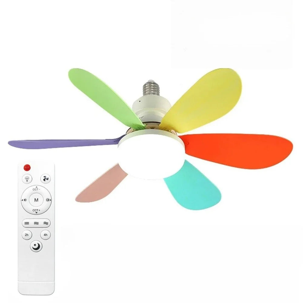 LED Ceiling Fan Light E27 with Remote Control for Dimming, Suitable for Living Room, Study, Household Use, 85-265V