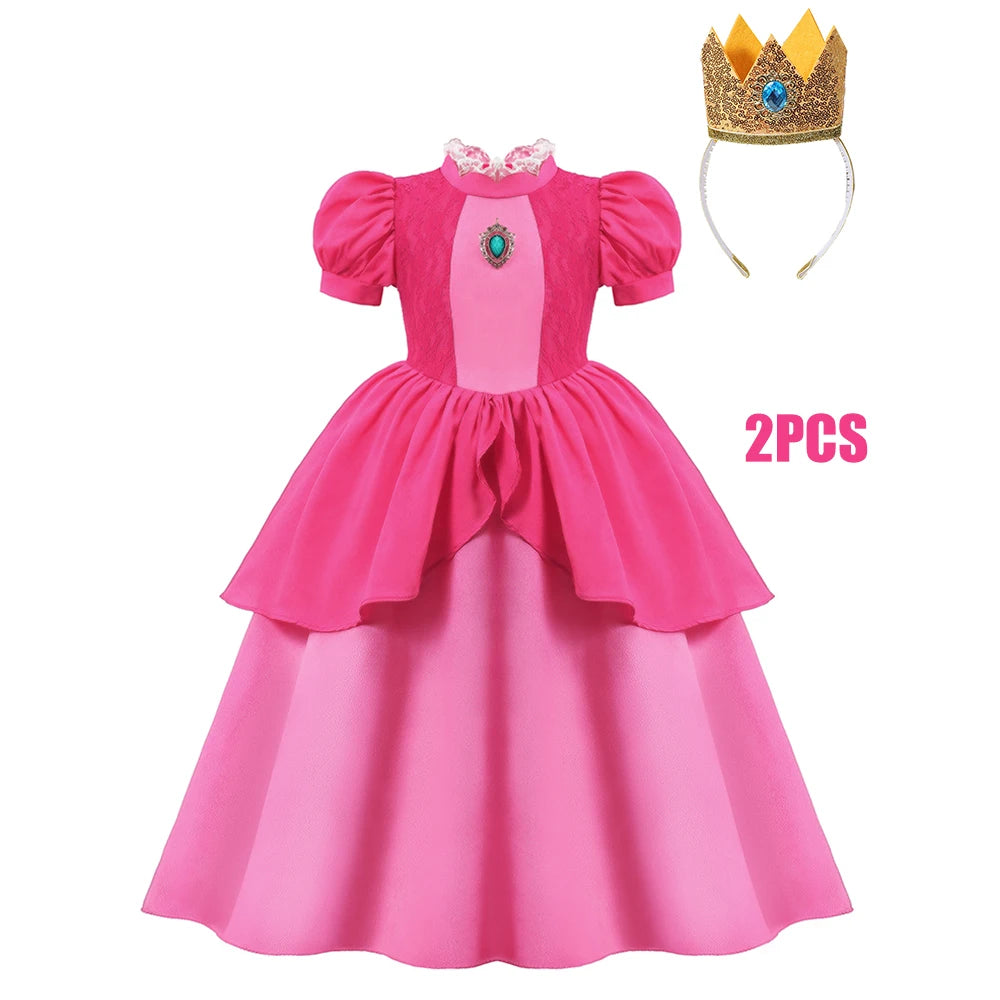 Rose Peach Costume Kids Girl Cosplay Fancy Carnival Birthday Party Role Play Princess Dress with Lace Children Halloween Outfit