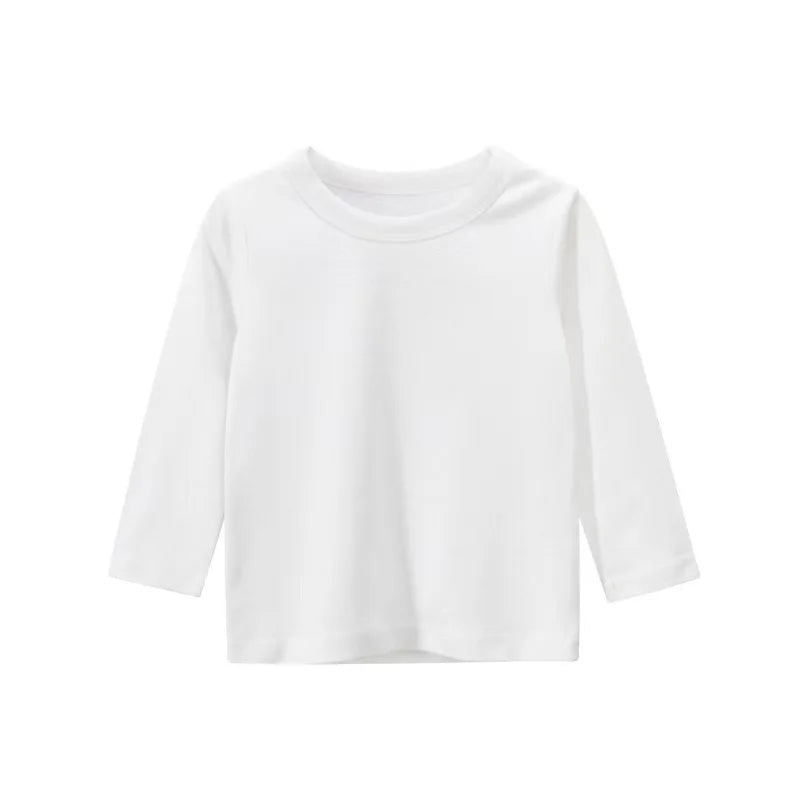 Autumn Spring Cotton Children T-shirt  Boys Girls Tees Long Sleeve White Shirt Kids Tops Baby Clothes Solid Black Blue Yellow