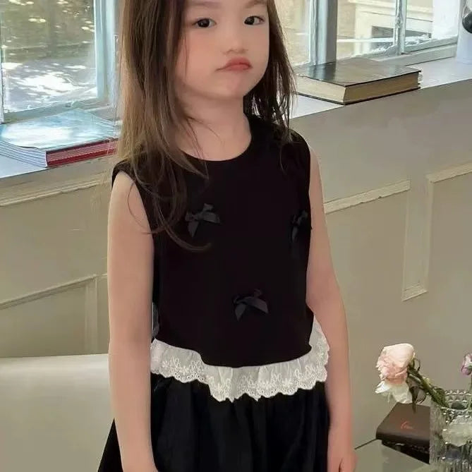 Girls Sleeveless T-shirt Fashion Comfortable Top Children Kids Clothing Bow Summer Vest Clothing