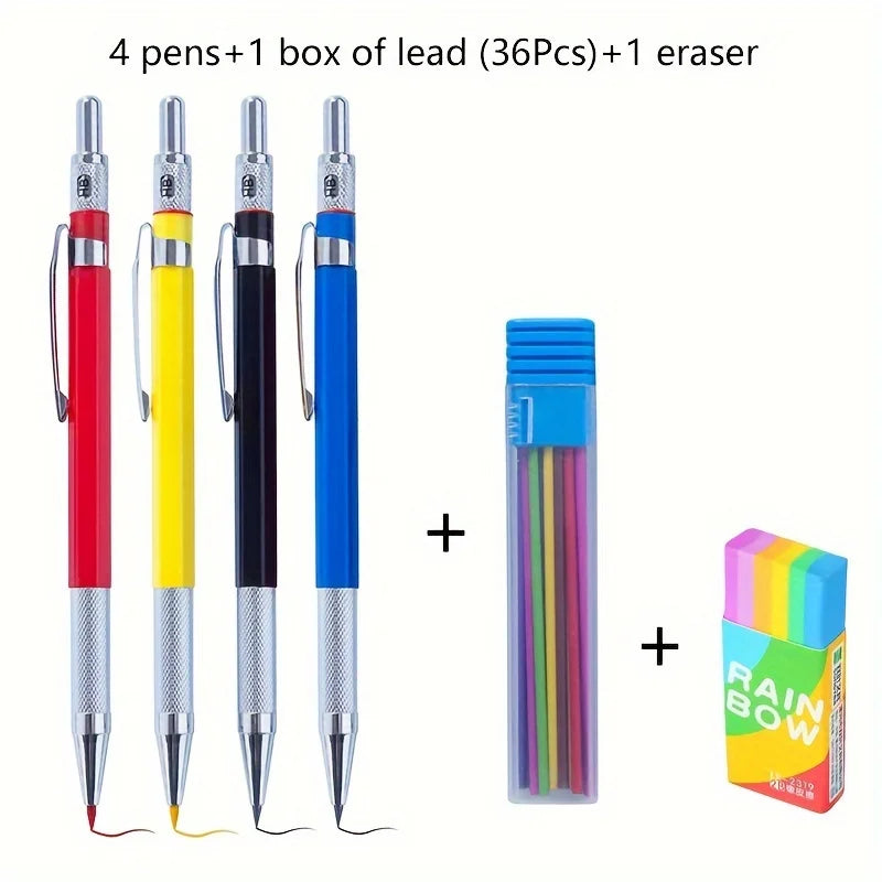 2.0MM Metal Mechanical Pencil Set with lead Art Drawing Design Automatic Drawing Special Pencil Student Office School Supplies