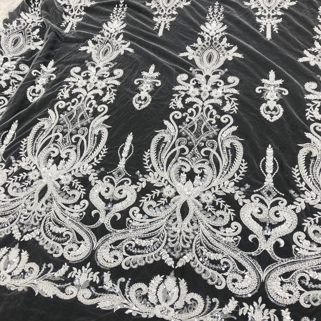 Luxury High-Quality Sequin Beads Embroidered Lace Fabric Suitable For Private Custom Wedding Dresses