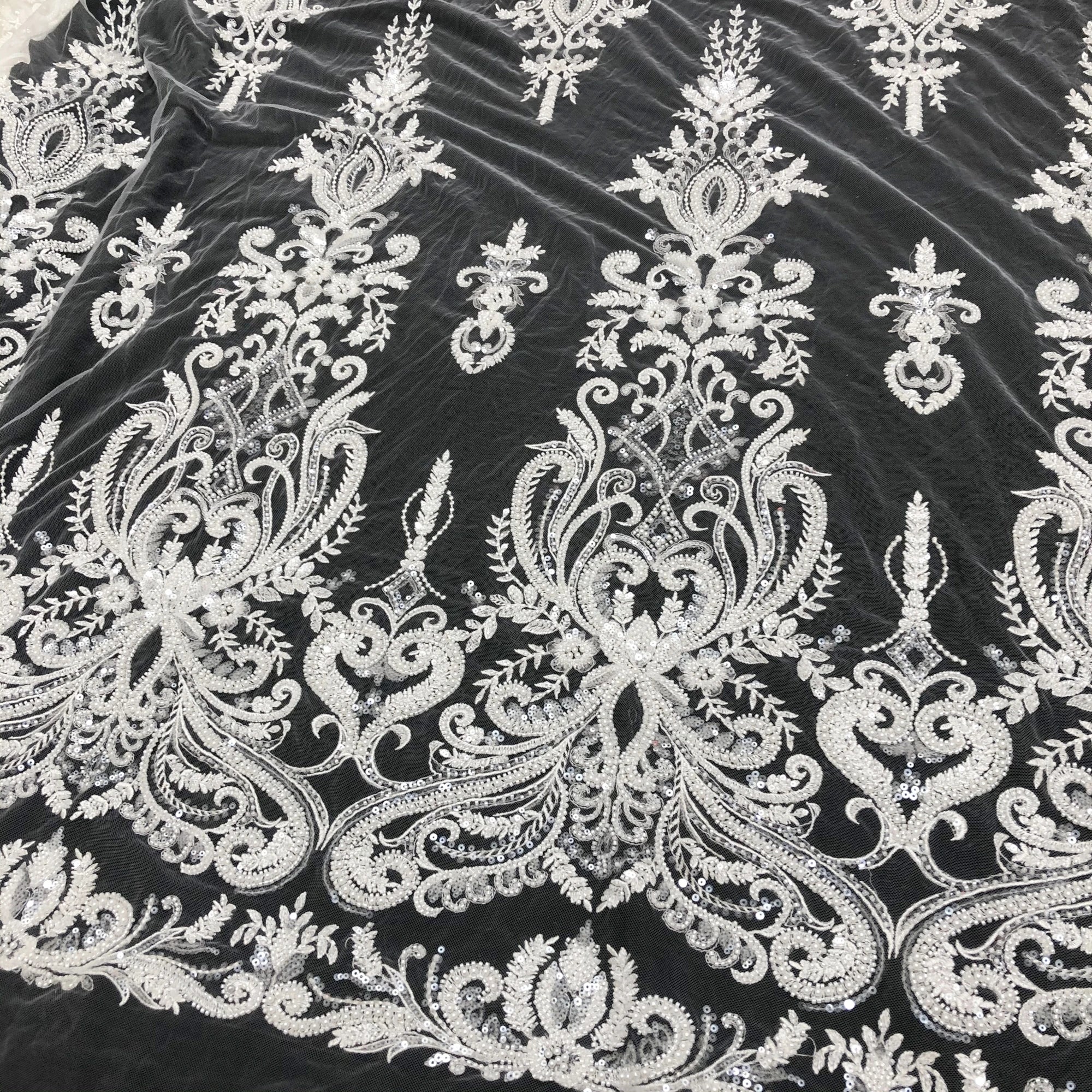 Luxury High-Quality Sequin Beads Embroidered Lace Fabric Suitable For Private Custom Wedding Dresses