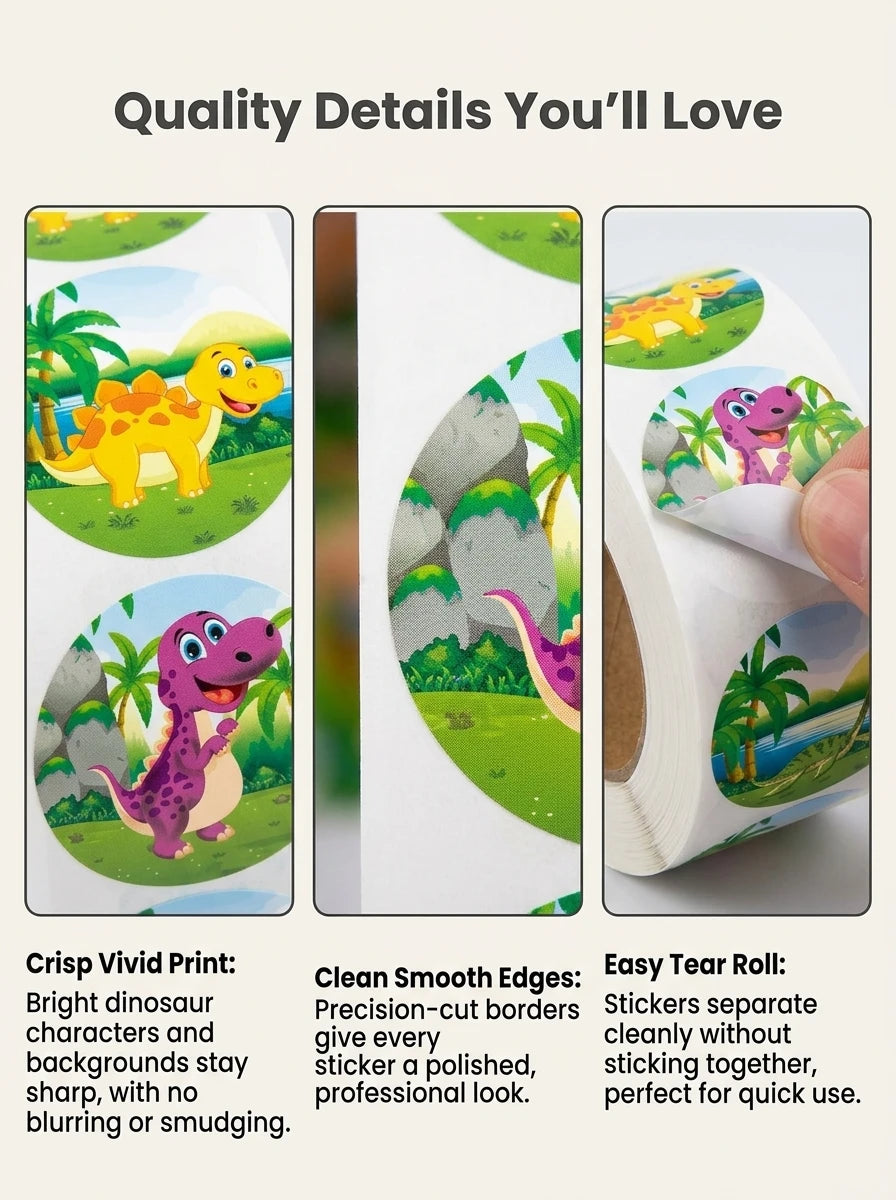 1R(500pcs) 2.5cm/1'' Dinosaur Animals Cartoon Stickers for kids school teacher Classroom Reward Encouragement Home Decor Labels