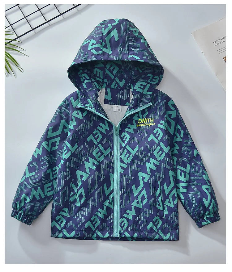 Teenagers Autumn Boys Jacket Hooded Zipper Fashion Spring Waterproof Children Outerwear Birthday Gifts 4-14 Years Kids Clothes