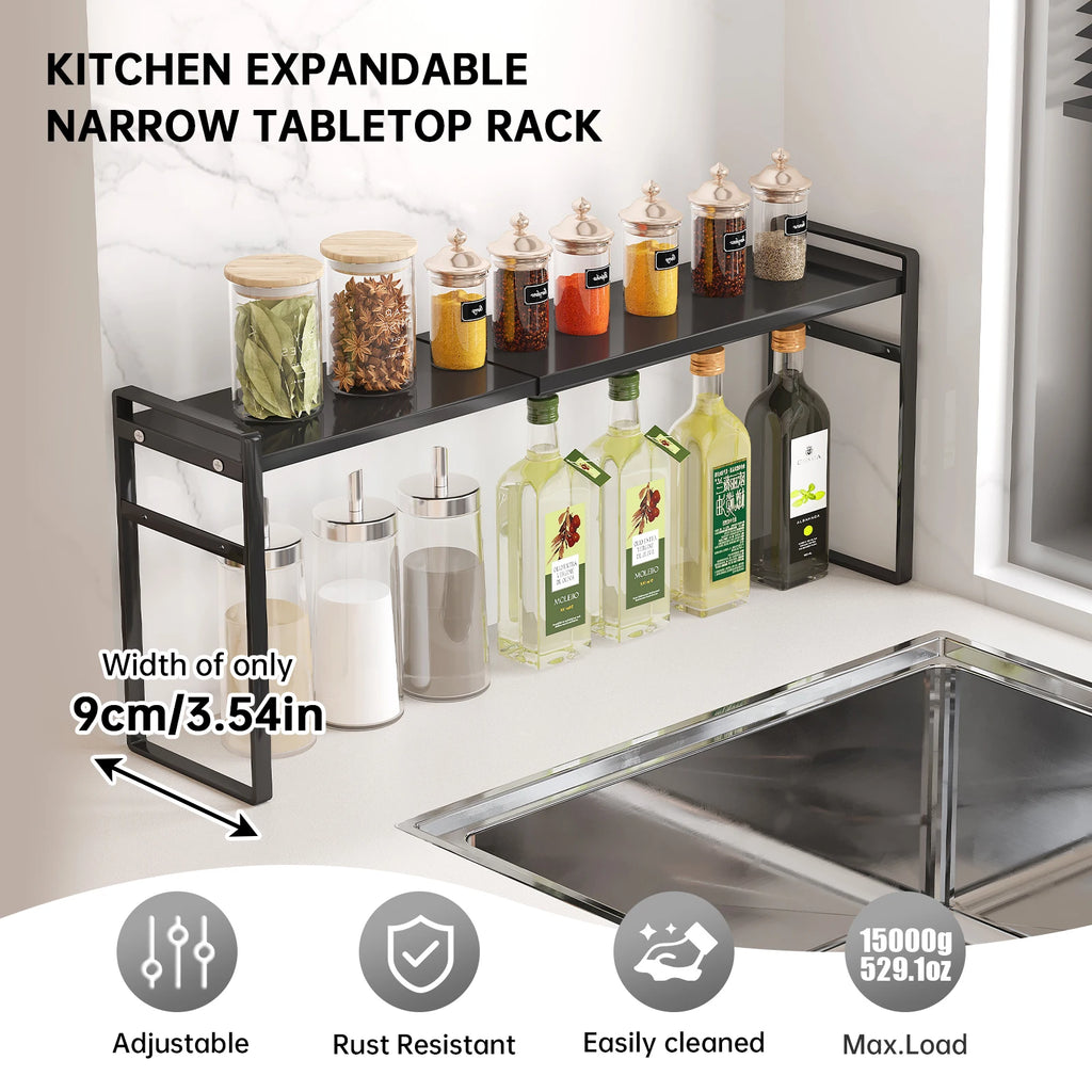 Extremely Narrow Kitchen Spice Rack, Seasoning Storage Organizer, Double-Layer Oil, Salt, Sauce, Vinegar Storage for Windowsill, Window Edge, Countertop