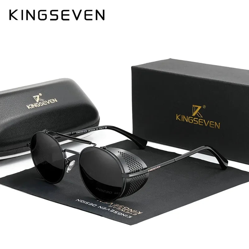 KINGSEVEN Brand Classic Gothic Steampunk Sunglasses Polarized Men  Vintage Round Metal Frame Sun Glasses Eyewear