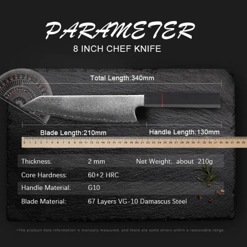 Professional Damascus Knife Cleaver Meat Slicing Fruit Fish BBQ Boning Knife G10 Handle Damascus Steel Kitchen Knives Chef Knife