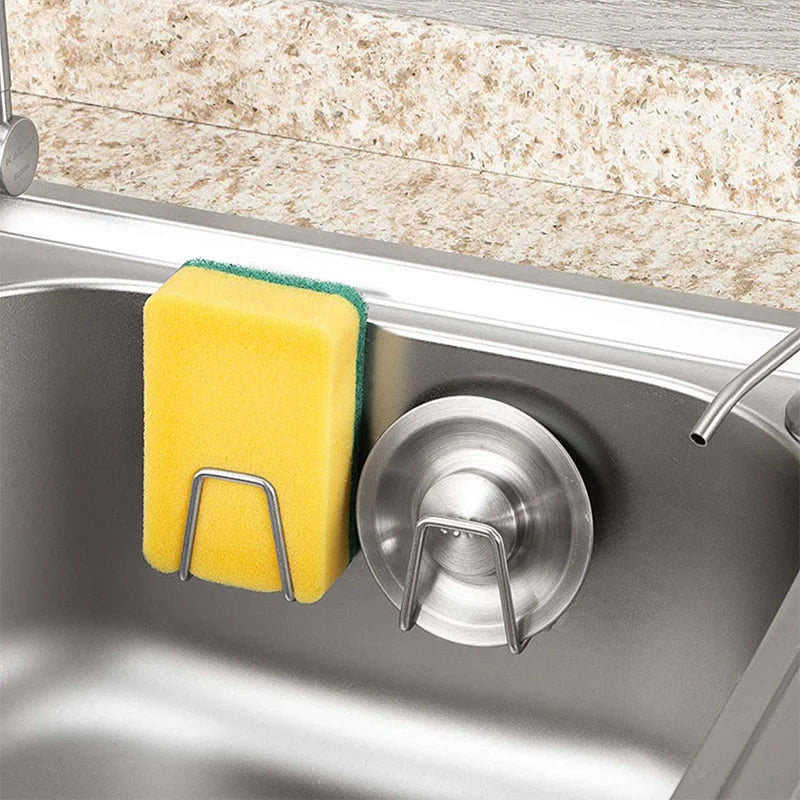 Stainless Steel Sink Tray Drainer Rack Kitchen Sink Sponge Holders Self Adhesive Hook Storage Holder Kitchen Wire Rag Organizer