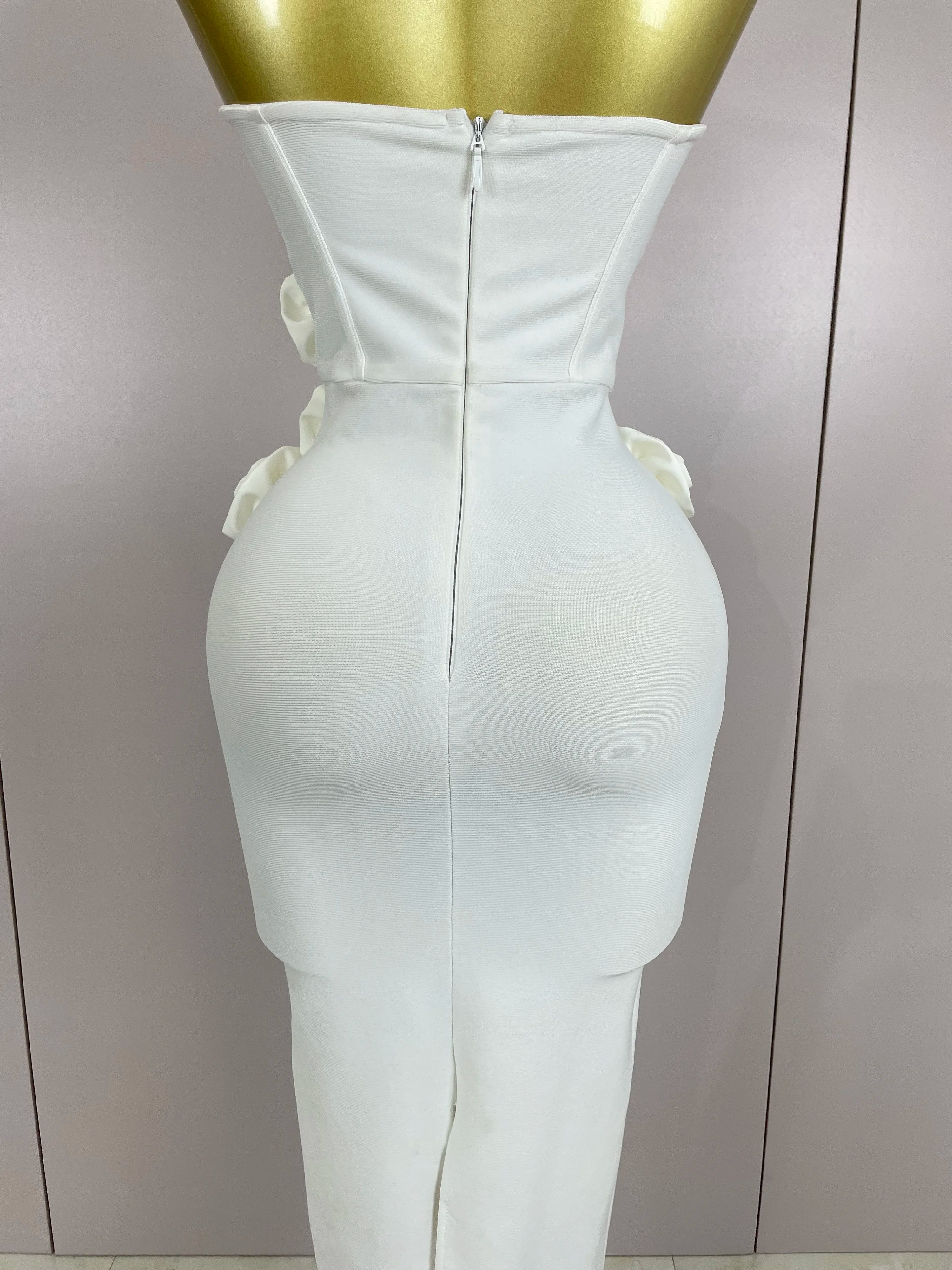 Sexy Fashion White Elegant Strapless Flower Bodycon Long Dress Women Casual Streetwear Club Birthday Party Slim Elegangt Dresses