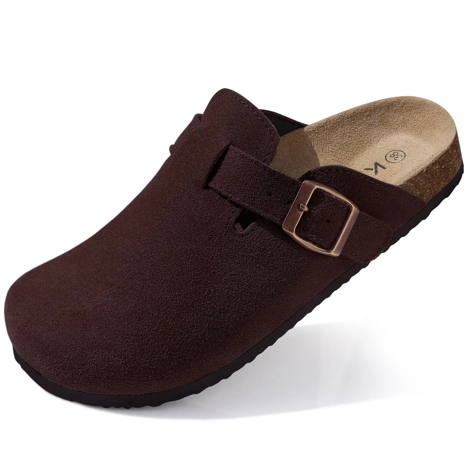 Comwarm Buckle Clogs For Women Men New Genuine Suede Clogs with Arch Support Soft Cork Footbed Mules Fashion Thick Beach Sandals