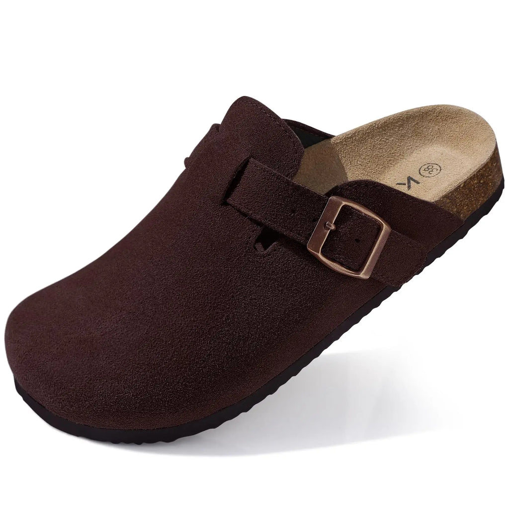 Comwarm Buckle Clogs For Women Men New Genuine Suede Clogs with Arch Support Soft Cork Footbed Mules Fashion Thick Beach Sandals
