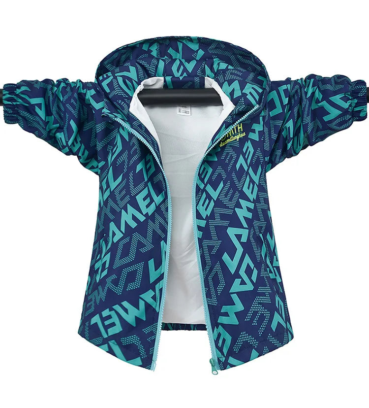 Teenagers Autumn Boys Jacket Hooded Zipper Fashion Spring Waterproof Children Outerwear Birthday Gifts 4-14 Years Kids Clothes