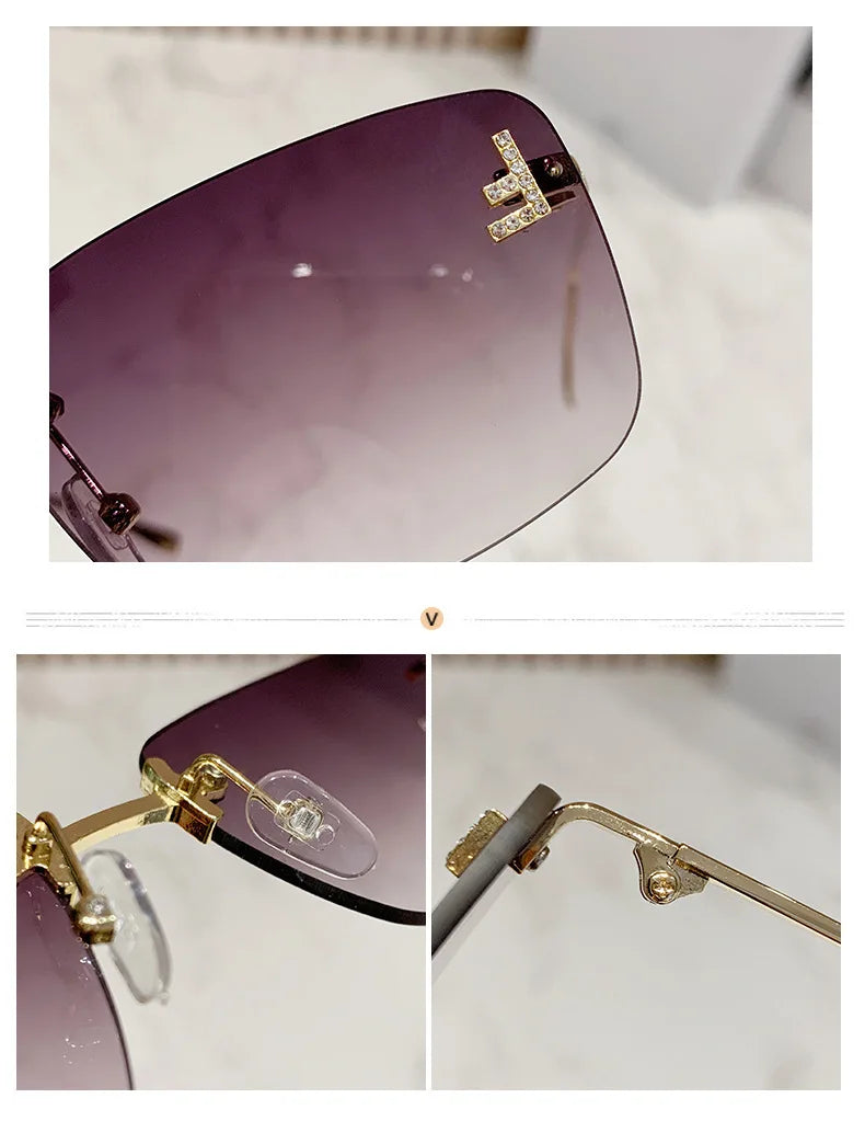 Ruiao rimless sunglasses UV400 fashion square metal glasses for women luxury brand designer diamond y2k small face sun glasses
